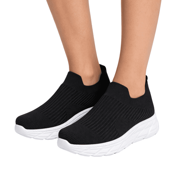 EKVAHL Orthopedic Walking Shoes for Men, Knit Slip On Arch Support Wide Fit Sneakers, Lightweight Mesh Daily Tennis Shoes White