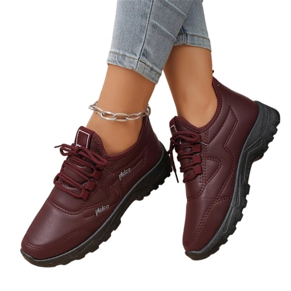 EKVAHL Orthopedic Walking Shoes for Women, Wide Width Lace‑Up Sneakers, Durable Synthetic Upper Daily Casual Tennis Shoes Red
