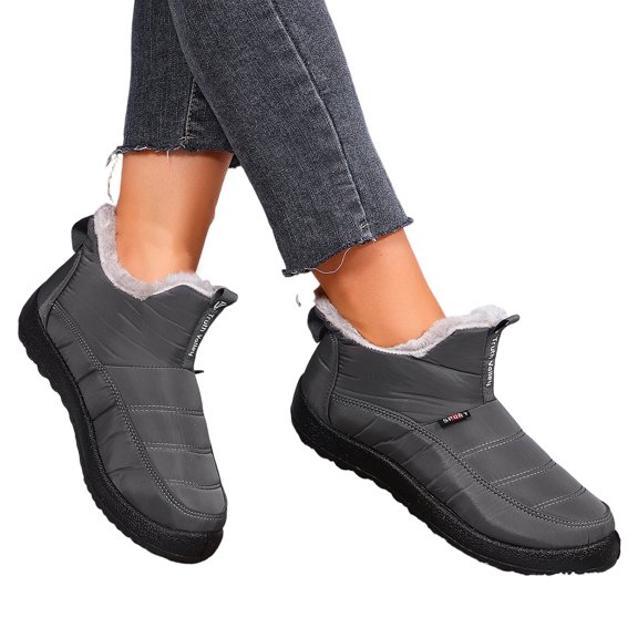 EKVAHL Orthopedic Winter Booties for Women, Slip On Fur Lined Arch Support Walking Shoes, Non Slip Indoor Outdoor Warm Ankle Snow Boots Gray
