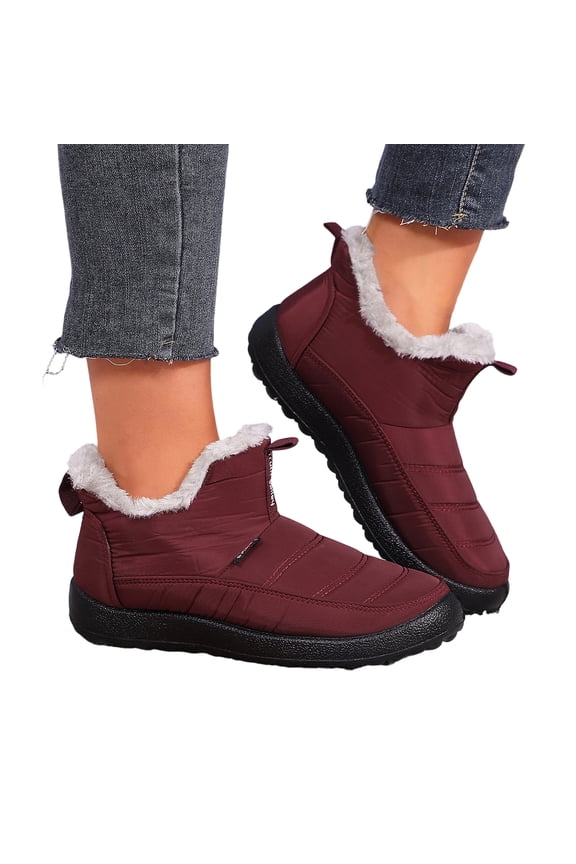 Orthopedic Winter Booties for Women, Slip On Fur Lined Arch Support Walking Shoes, Non Slip Indoor Outdoor Warm Ankle Snow Boots Red