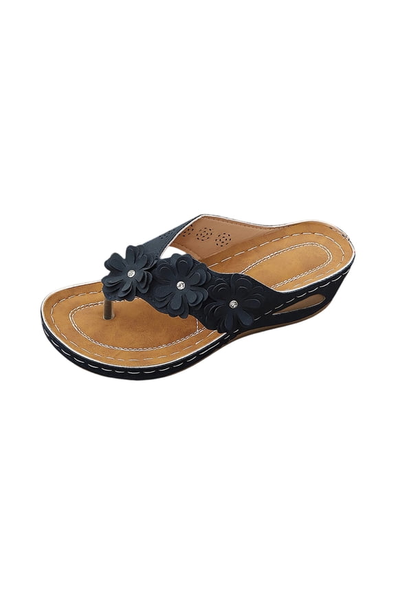 Platform Flip Flops for Women, Orthopedic Multi Flower Thong Wedge Slippers, Summer Outdoor Beach Walking Sandals Blue