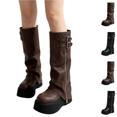 thumbnail image 1 of EKVAHL Platform High Boots for Women Round Toe Side Zipper Height-Increasing Comfortable Mid-Calf Boots Faux Leather Pull On Chunky Heel Knee High Boots Trendy Street‑Style Daily Footwear, 1 of 5