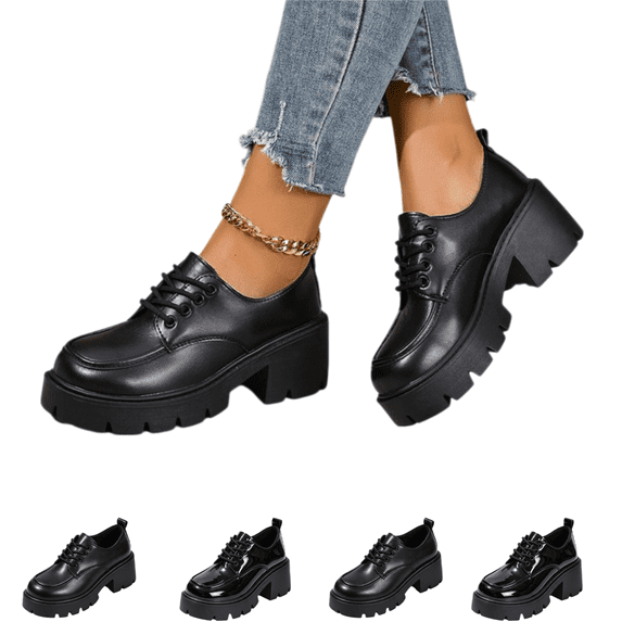 EKVAHL Platform Oxford Shoes for Women Faux Leather Lace Up Comfortable Dress Shoes Chunky Lug Block Heel Fashion Shoes