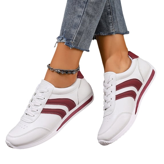 EKVAHL Retro Sneakers for Women, Faux Leather Daily Tennis Shoes, Rubber Outsole Lightweight Athletic Walking Shoes Red