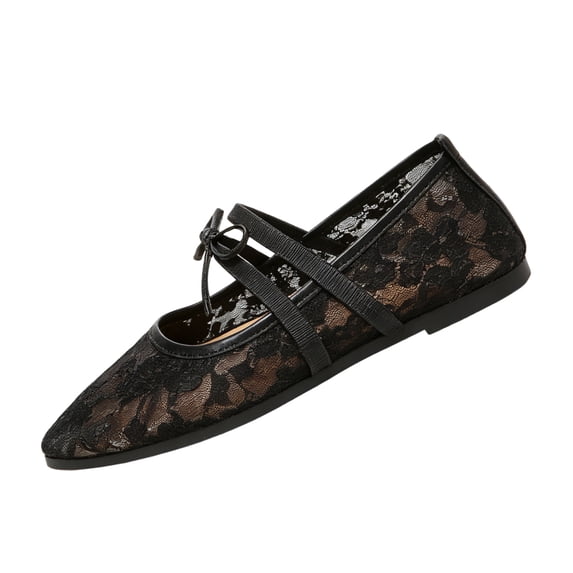 EKVAHL Slip On Ballet Flats for Women, Mesh Breathable Soft Flat Casual Shoes, Bow Decor Summer Party Daily Tennis Shoes Black