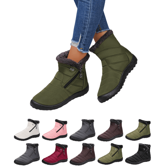 EKVAHL Snow Boots for Women Winter Waterproof Warm Zip Ankle Boots Water Resistant Snow Winter Boots,Plush Lined Cold Weather Slip On Flat Boots