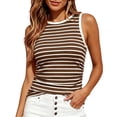 thumbnail image 1 of longantii Tank Tops For Women Ribbed Knit Round Neck Striped Camis, Slim Side Ruched Stretchy Blouses, Casual Daily Summer Sleeveless Tops Brown, 1 of 4