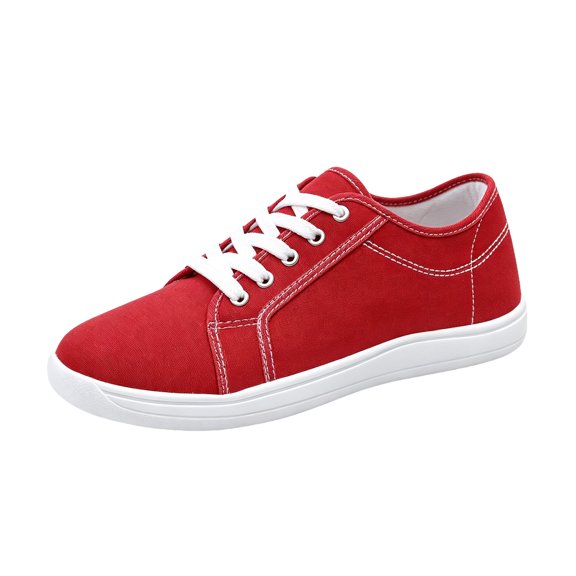 EKVAHL Unisex Classic Lace‑Up Sneakers, Canvas Solid Color Street Shoes, Flexible Daily Walking Casual Sneakers Red