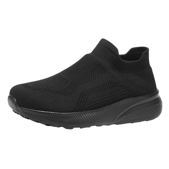EKVAHL Unisex Orthopedic Sneakers, Stretch Slip‑On Knit Walking Shoes, Arch Support Wide Width Gym Outdoor Athletic Shoes Black