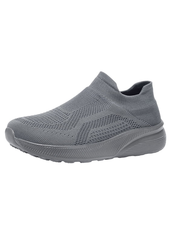 Unisex Orthopedic Sneakers, Stretch Slip‑On Knit Walking Shoes, Arch Support Wide Width Gym Outdoor Athletic Shoes Gray