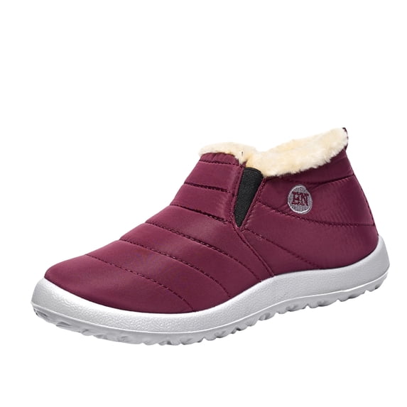 EKVAHL Unisex Slip‑On Winter Ankle Booties, Warm Outdoor Snow Boots, Faux Fur Lined Lightweight Non‑Slip Walking Boots Red