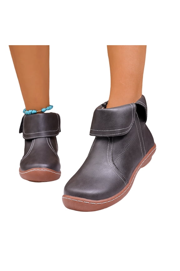 Vintage Arch Support Ankle Boots for Women Low Heel Leather Sneakers Fashion Lace Up Zipper Booties Lightweight Slip On Wide Width Boots Casual Walking Short Bootie Ladies Flat Heel Booties