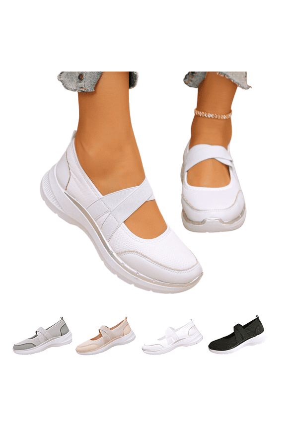 Wedge Sneakers Wide Toe Comfortable Flat Shoes Elastic Cross Strap Wide Fashionable Low Heel Walking Shoes Slip on Casual Wedge Sneakers