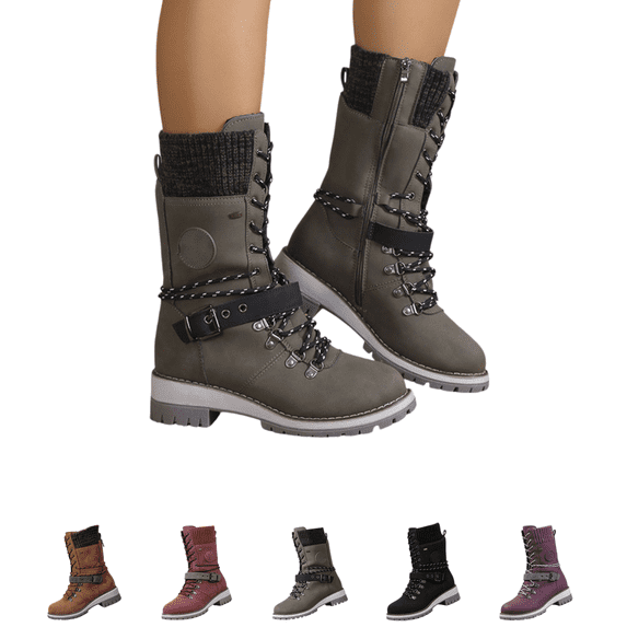 EKVAHL Winter Snow Boots for Women Warm Plush Lined Ankle Boots Round Toe Comfortable Lace Up Booties Non Slip Fall Winter Casual Walking Shoes