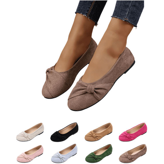 EKVAHL Women Bow Decor Ballet Flats, Round Toe Slip On Casual Loafers, Soft Comfort Non Slip Daily Dress Shoes