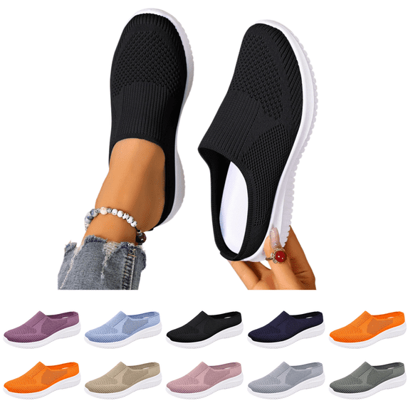EKVAHL Women Breathable Mesh Slip On Mules Closed Toe Backless Sneakers Lightweight Breathable Comfortable Walking Shoes for Nursing & Standing All Day Black