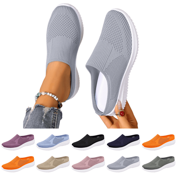 EKVAHL Women Breathable Mesh Slip On Mules Closed Toe Backless Sneakers Lightweight Breathable Comfortable Walking Shoes for Nursing & Standing All Day Gray