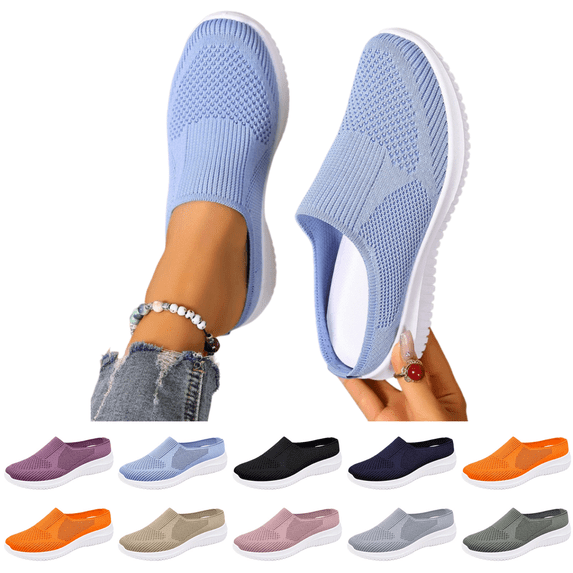 EKVAHL Women Breathable Mesh Slip On Mules Closed Toe Backless Sneakers Lightweight Breathable Comfortable Walking Shoes for Nursing & Standing All Day Light Blue