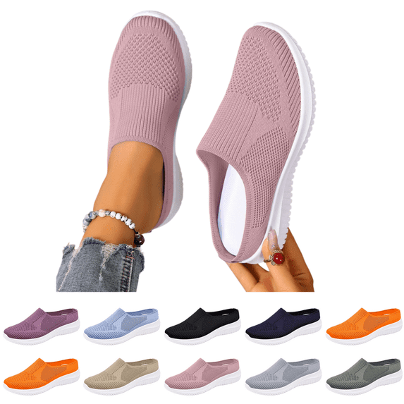 EKVAHL Women Breathable Mesh Slip On Mules Closed Toe Backless Sneakers Lightweight Breathable Comfortable Walking Shoes for Nursing & Standing All Day Pink