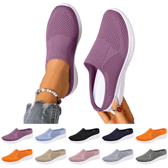 EKVAHL Women Breathable Mesh Slip On Mules Closed Toe Backless Sneakers Lightweight Breathable Comfortable Walking Shoes for Nursing & Standing All Day Purple