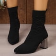 thumbnail image 1 of EKVAHL Women'S Chunky High Heel Knitted Ankle Boots Pointed Toe Slip On Stretch Socks Mid Calf Boots For Fall Winter Dress Dating Booties, 1 of 6