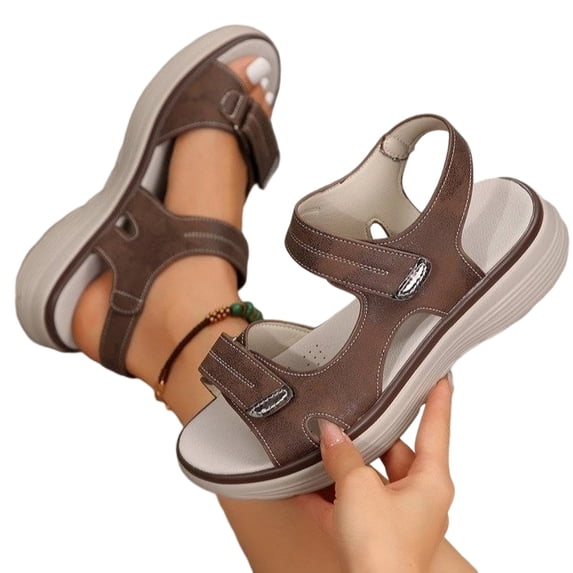 EKVAHL Women's Adjustable Strap Orthopedic Sandals, Open Toe Non-Slip Platform Sandals, Cushioned Arch Support Beach Walking Summer Sandals Brown