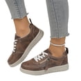 thumbnail image 1 of EKVAHL Women's Arch Support Sneakers Platform Walking Shoes Lace Up Side Zipper Round Toe Lightweight Casual Shoes for Shopping Travel Daily Walking Brown, 1 of 5