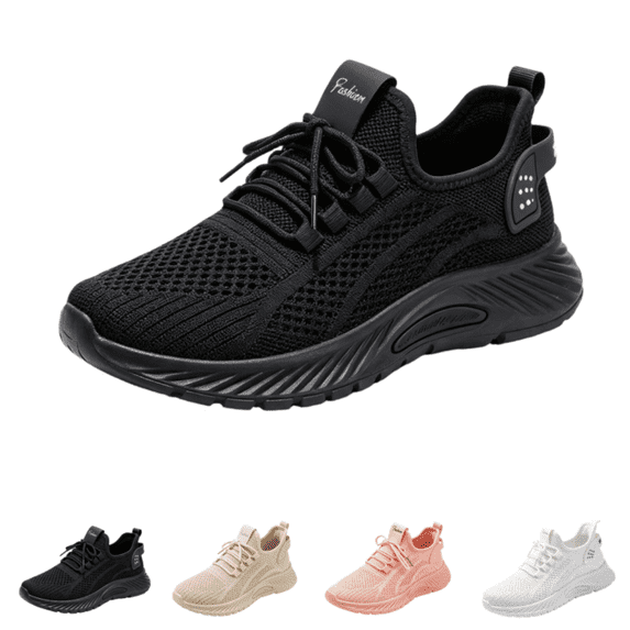 EKVAHL Women's Athletic Walking Sneakers, Breathable Mesh Cushioned Non‑Slip Shoes, Fitness Work Outdoor Daily Casual Shoes Black