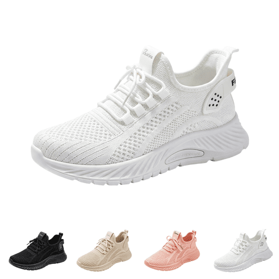 EKVAHL Women's Athletic Walking Sneakers, Breathable Mesh Cushioned Non‑Slip Shoes, Fitness Work Outdoor Daily Casual Shoes White