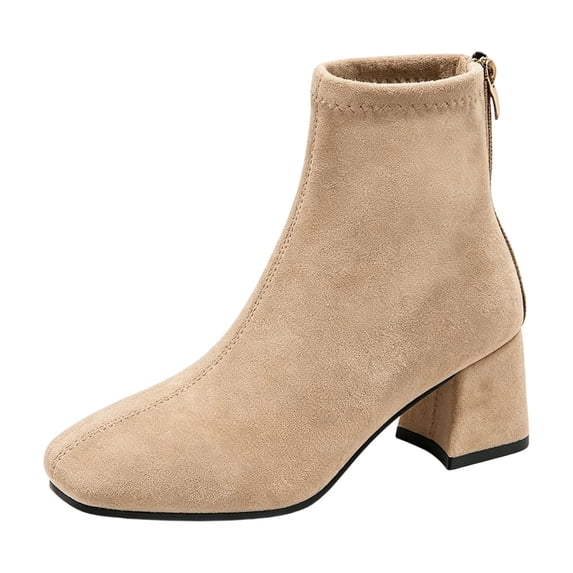EKVAHL Women's Block Heel Walking Booties, Soft Suede Slip On Ankle Boots, Back Zipper Design Lightweight Dating Party Daily Dress Short Boots Brown