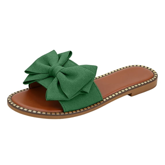 EKVAHL Women's Bow Knot Slides Cute Dressy Open Toe Flat Sandals Summer Beach Vacation Slip On Slippers
