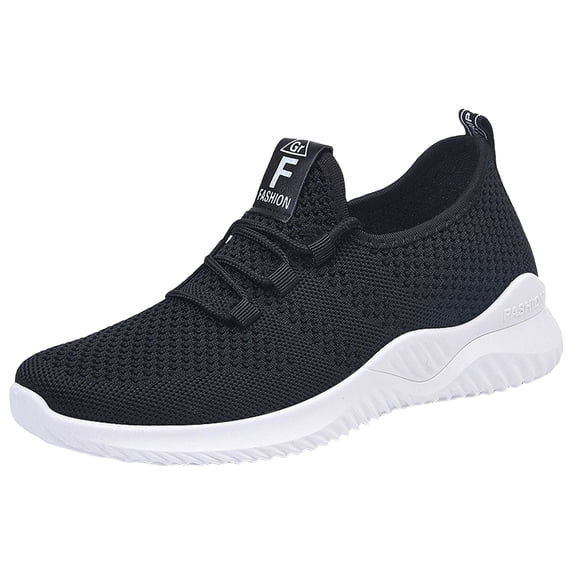 EKVAHL Women's Breathable Knit Sneakers, Lightweight Lace‑Up Tennis Shoes, Faux Mesh Upper Athletic Walking Shoes for Gym Daily Travel Black