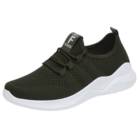 EKVAHL Women's Breathable Knit Sneakers, Lightweight Lace‑Up Tennis Shoes, Faux Mesh Upper Athletic Walking Shoes for Gym Daily Travel Green