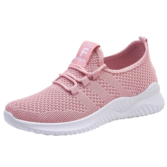 EKVAHL Women's Breathable Knit Sneakers, Lightweight Lace‑Up Tennis Shoes, Faux Mesh Upper Athletic Walking Shoes for Gym Daily Travel Pink