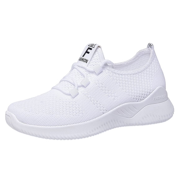 EKVAHL Women's Breathable Knit Sneakers, Lightweight Lace‑Up Tennis Shoes, Faux Mesh Upper Athletic Walking Shoes for Gym Daily Travel White