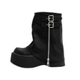 thumbnail image 1 of EKVAHL Women's Buckle Mid‑Calf Boots, Faux Leather Decorative Strap Moto Boots, Chunky Low Heel Round Toe Casual Boots Black, 1 of 4