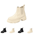 thumbnail image 1 of EKVAHL Women's Chunky Platform Chelsea Boots Lug Sole Slip‑On Ankle Booties Round Toe Waterproof Fall Winter Short Boots Beige, 1 of 6