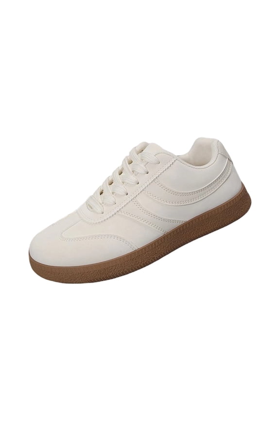 Womens Classic Lace-Up Sneakers, Orthopedic Shoes with Gum Rubber Sole Solid Color Non-Slip Lightweight Work Sneakers for Women White