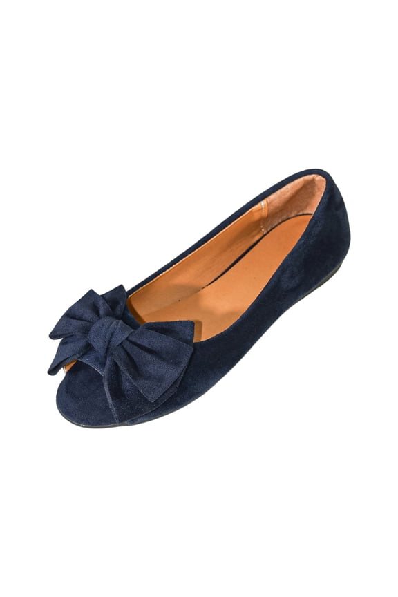Women's Classy Peep Toe Ballet Flats with Bow 2026 Summer Comfortable Slip-on Shoes for Party Dating Working Walking Shoes Navy