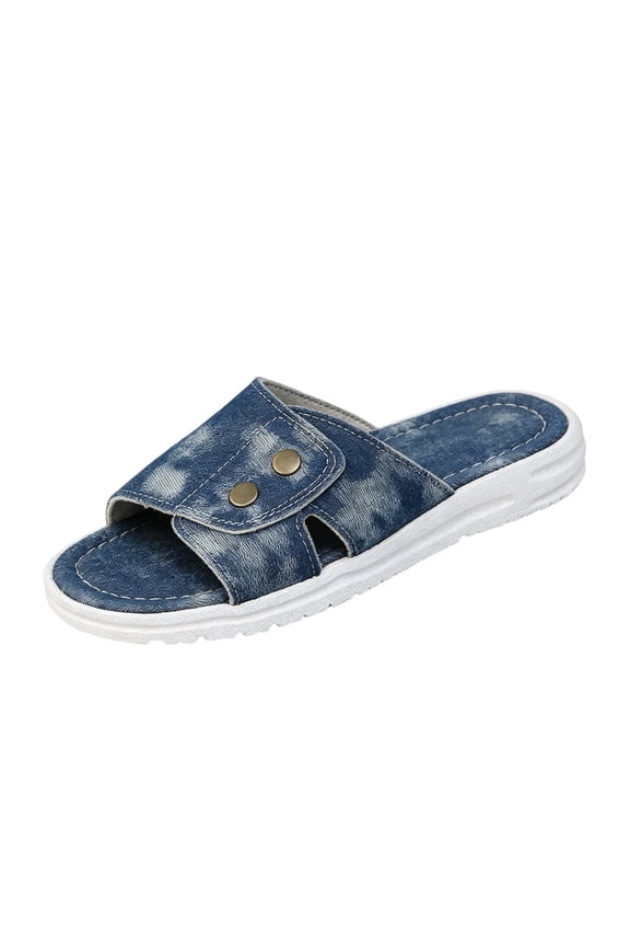 Women's Denim Fabric Platform Slide Sandals, Orthopedic Arch Support Layered Anti Slip Slippers, Daily Errand Lightweight Walking Slides Blue
