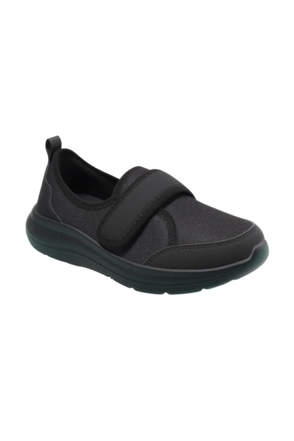 Women's Diabetic Shoes Adjustable Strap Extra Wide Orthopedic Walking Flats for Swollen Feet and Neuropathy Black