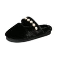 thumbnail image 1 of EKVAHL Women's Faux Fuzzy House Slippers, Pearl Strap Open Toe Slides, Soft Plush Bedroom Home Daily Leisure Indoor Casual Slippers Black, 1 of 5