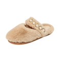 thumbnail image 1 of EKVAHL Women's Faux Fuzzy House Slippers, Pearl Strap Open Toe Slides, Soft Plush Bedroom Home Daily Leisure Indoor Casual Slippers Brown, 1 of 5