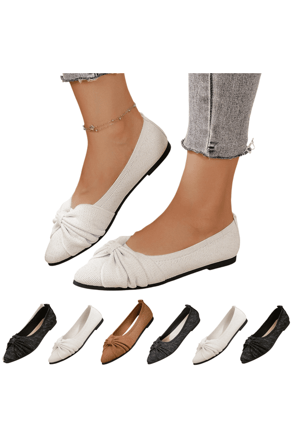 Women's Flat Shoes - Ballet Flats with Bow Shallow Toe Pointed-Toe Casual Shoes -Comfortable and Lightweight,Suitable for All Seasons, for Work and Travel Beige