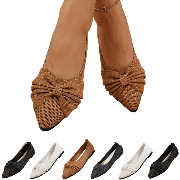 EKVAHL Women's Flat Shoes - Ballet Flats with Bow Shallow Toe Pointed-Toe Casual Shoes -Comfortable and Lightweight,Suitable for All Seasons, for Work and Travel Brown