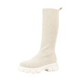 thumbnail image 1 of EKVAHL Women's Knee High Boots, Platform Stretch Knit Pull On Tall Shoes, Round Toe Fall Outdoor Street Walking Boots Beige, 1 of 5