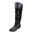 thumbnail image 1 of EKVAHL Women's Knee High Slouchy Boots, Pull On Faux Leather Ruched Tall Boots, Low Heel Fall Occasion Casual Dress Boots Black, 1 of 4