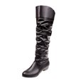 thumbnail image 1 of EKVAHL Women's Knee High Slouchy Boots, Pull On Faux Leather Ruched Tall Boots, Low Heel Fall Occasion Casual Dress Boots Brown, 1 of 5