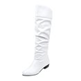 thumbnail image 1 of EKVAHL Women's Knee High Slouchy Boots, Pull On Faux Leather Ruched Tall Boots, Low Heel Fall Occasion Casual Dress Boots White, 1 of 4