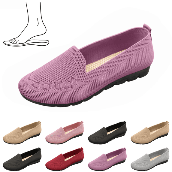 EKVAHL Women's Knit Loafers, Breathable Mesh Slip-On Flats, Orthopedic Lightweight Walking Shoes with Non-Slip Soft Sole Purple
